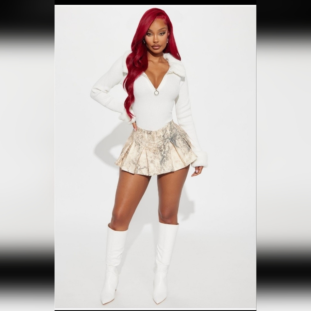 New Fashion Nova Python Micro Mini Pleated Skort Size L